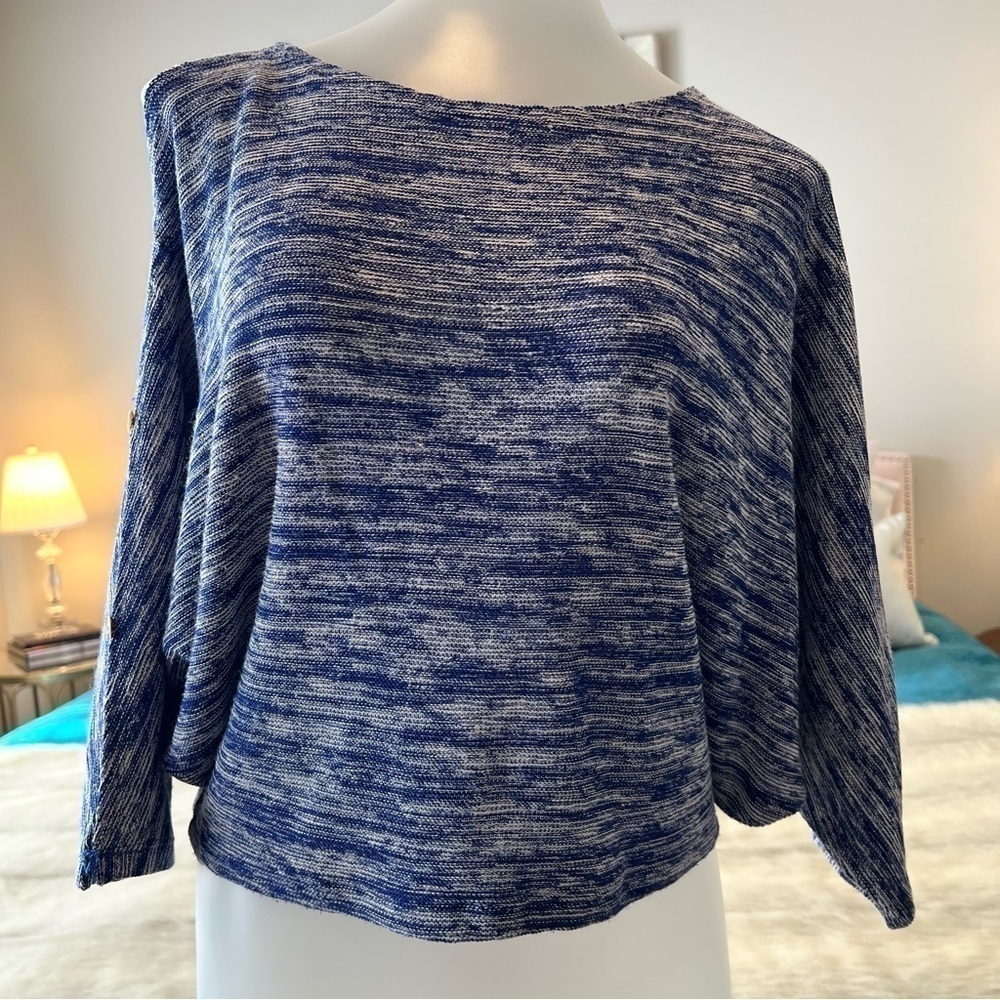 ANTHROPOLOGIE Malu Space Dye Blue Cold Shoulder Dolman Sleeve Cape Sweater XS